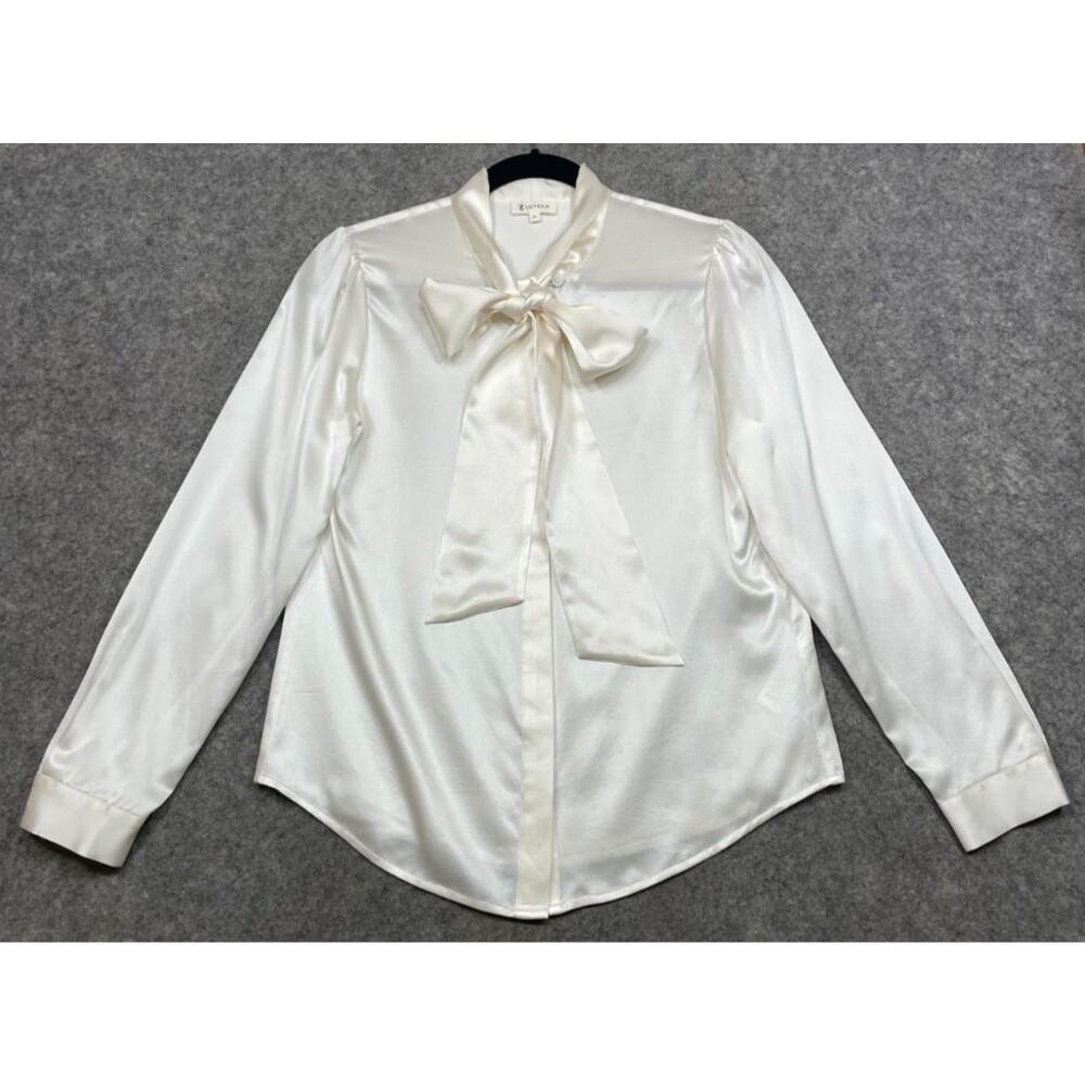 Lilysilk Blouse Womens XS Ivory Cream Bow-Tie Neck Mulberry Silk Shirt Luxury